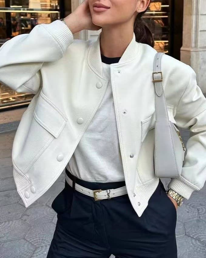 HIDDENBRAND - Wholesale Bomber Jacket - Women's - relaxed button through cropped bomber jacket17