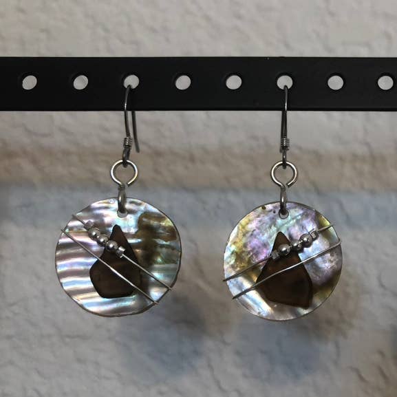 Essence of Fire & Sea - Wholesale Dangle Earrings - Beach Glass / Sea Glass on Abalone Earrings2