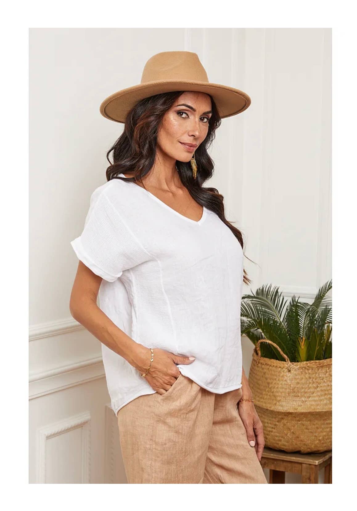 LÉA & LUC - Vente T-shirt – femme - T-Shirt texturé en 100% lin REF. 65125