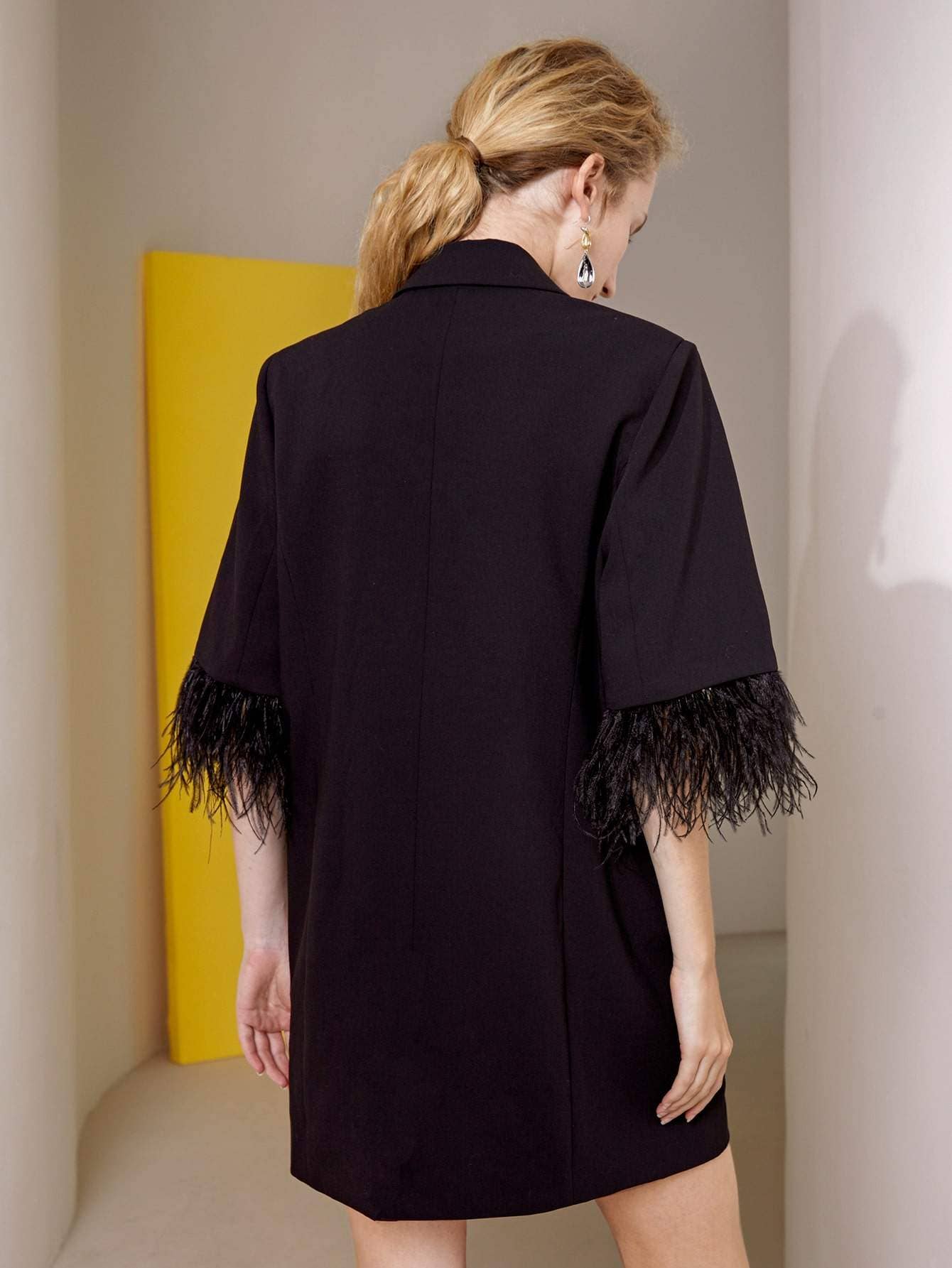 BLACK Feather Trim Blazer Mini Dress  for wholesale on Faire3