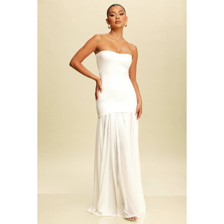 Luxxel - Vente Robe – femme - ROBE MAXI TUBE AVEC CHIFFON FRONCÉ4