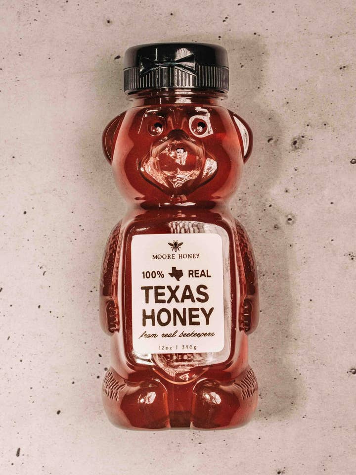 Texas Wildflower Honey 12oz Bear for wholesale by Moore Honey