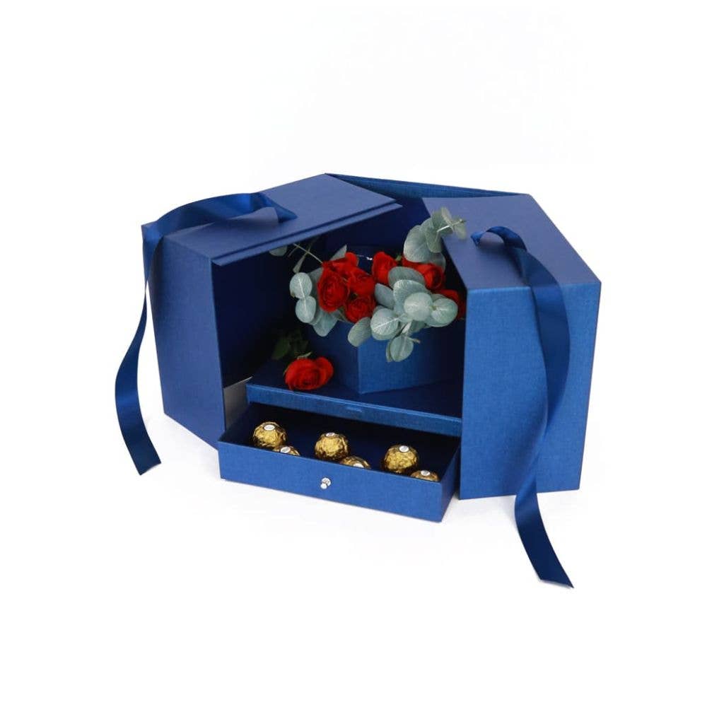 UNIKPACKAGING – Großhandel Geschenkboxen – Große quadratische Überraschungs-Blumenschachtel – mit Plastikeinsatz19