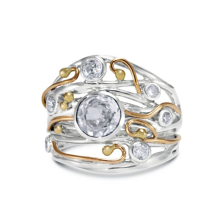 Banyan Jewellery – wholesale Multi-stone ring – Crystal Quartz and White Topaz Silver Statement Ring0