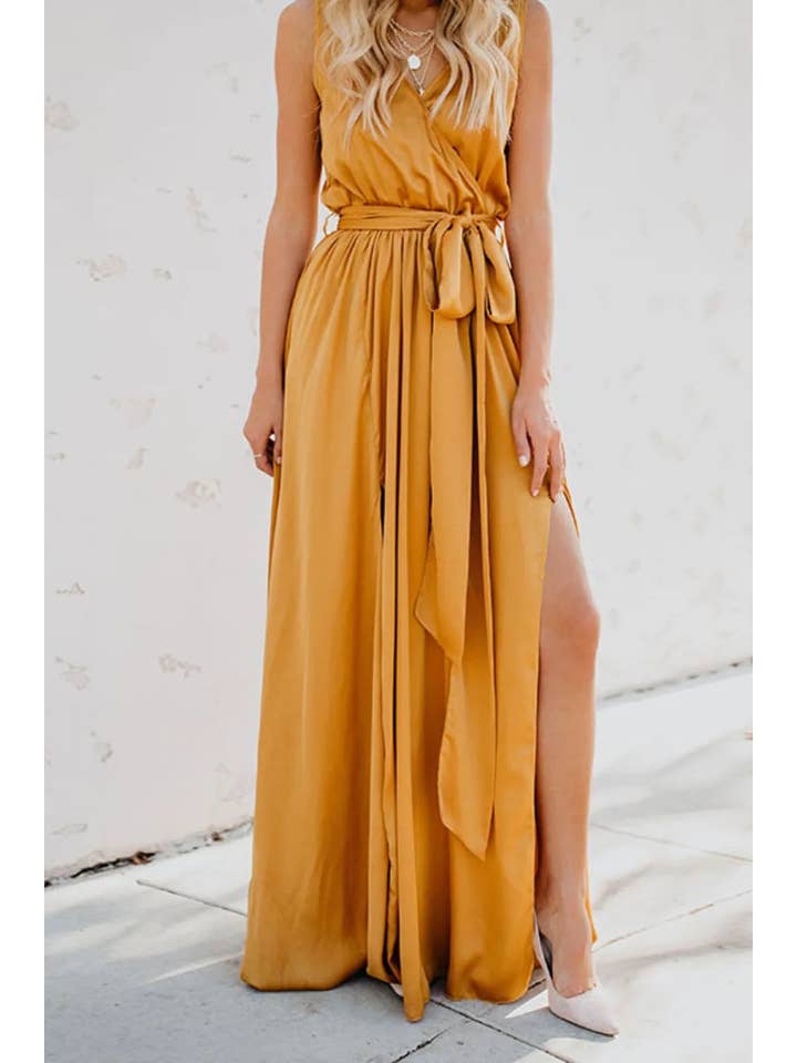 Blak Wardrob – Engroshandel Kjole - Dame – Surplice slå-om maxikjole med bindebånd i taljen4