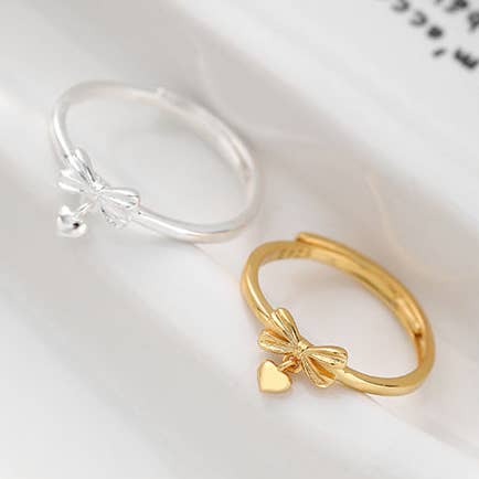 Dainty Bow Tie Heart Stacking Ring in 925 Sterling Silver for wholesale by Perimade & Co. LLC