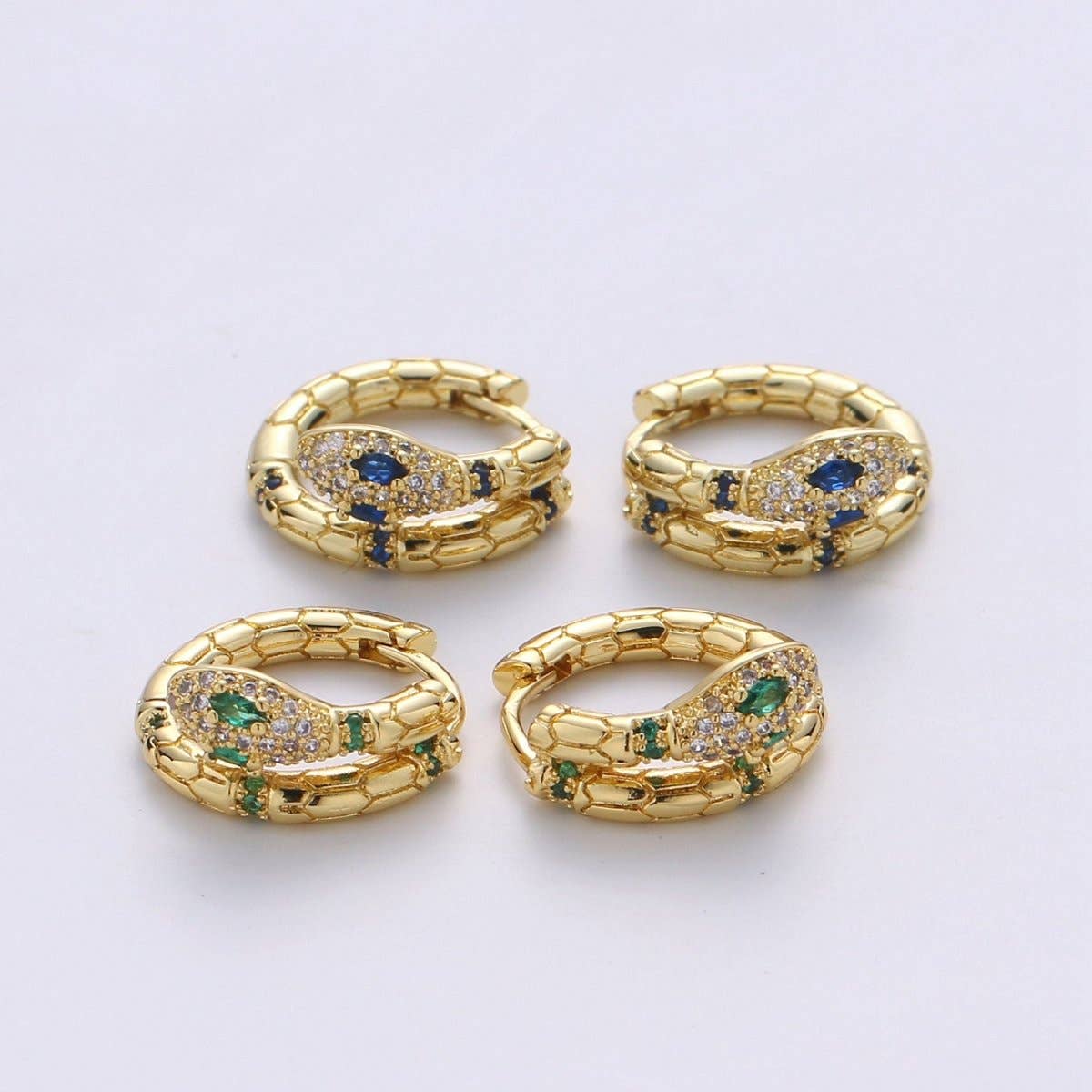 Aim Eternal - Wholesale Huggie Earrings - SNAKE hoops - snake earrings - green and blue earrings - 14K Huggie hoops Q-138 Q-1393