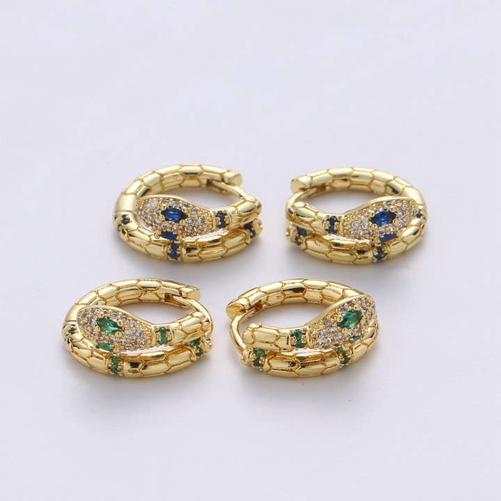 Aim Eternal - Wholesale Huggie oorbellen - SNAKE hoops - slangenoorringen - groene en blauwe oorringen - 14K Huggie hoops Q-138 Q-1393