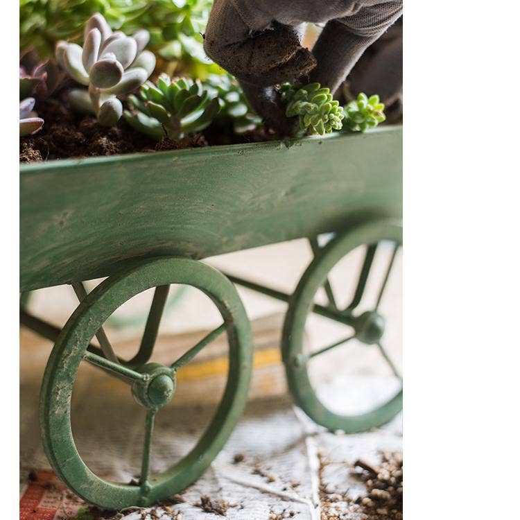 Rustic Reach - Wholesale Planter Box - Decorative Planter Cart Green Metal Cart Planter4