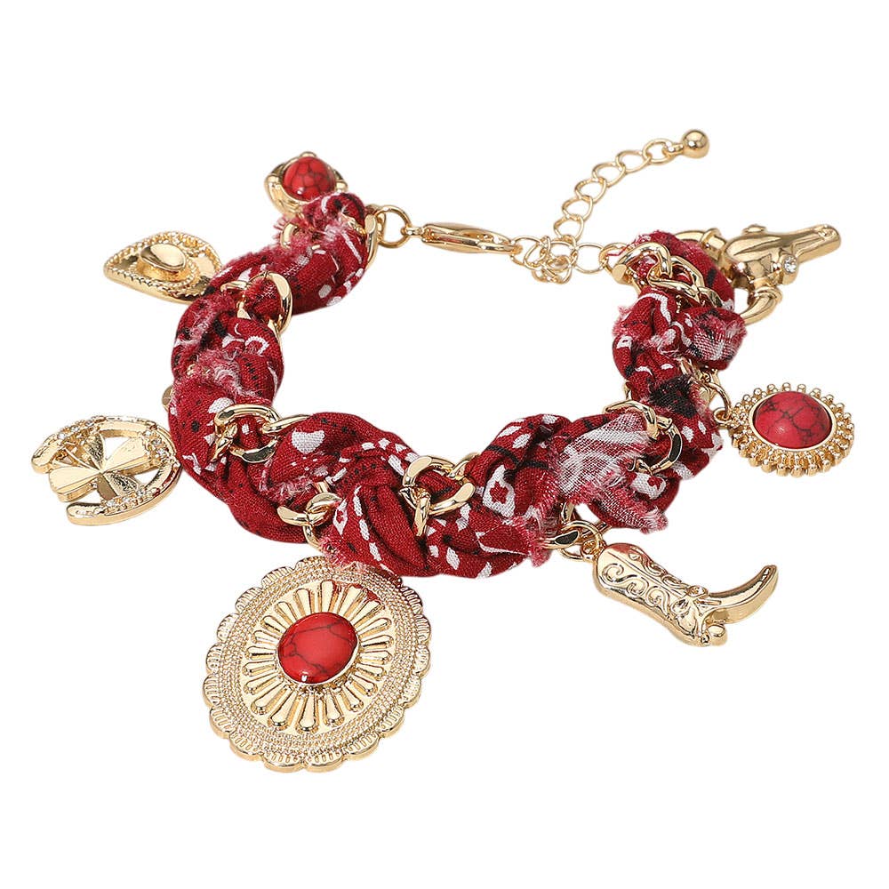 Sensibling Corp. - Vente Bracelets à breloques/pendentifs - Bracelet chaîne en tissu avec breloque bottes et chapeau de cowboy occidental5