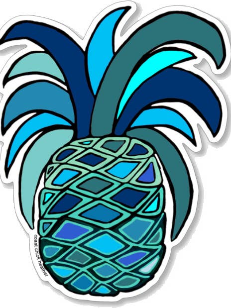 Pineapple Punch Teal Waterproof Sticker for wholesale by Coast Chick Heather Jordan