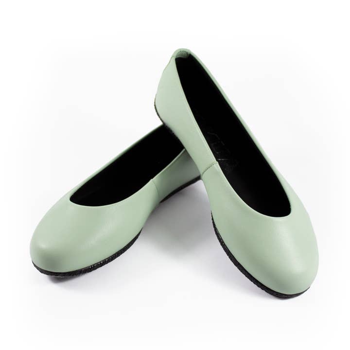 Susie lichtgroene leren ballerina met antislipzool voor wholesale door ATELIER DE BALLERINAS