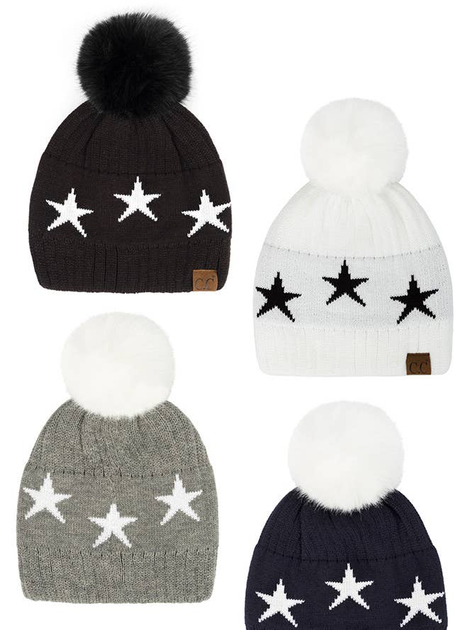 C.C Star Beanie Hat with Pom for wholesale by Hana
