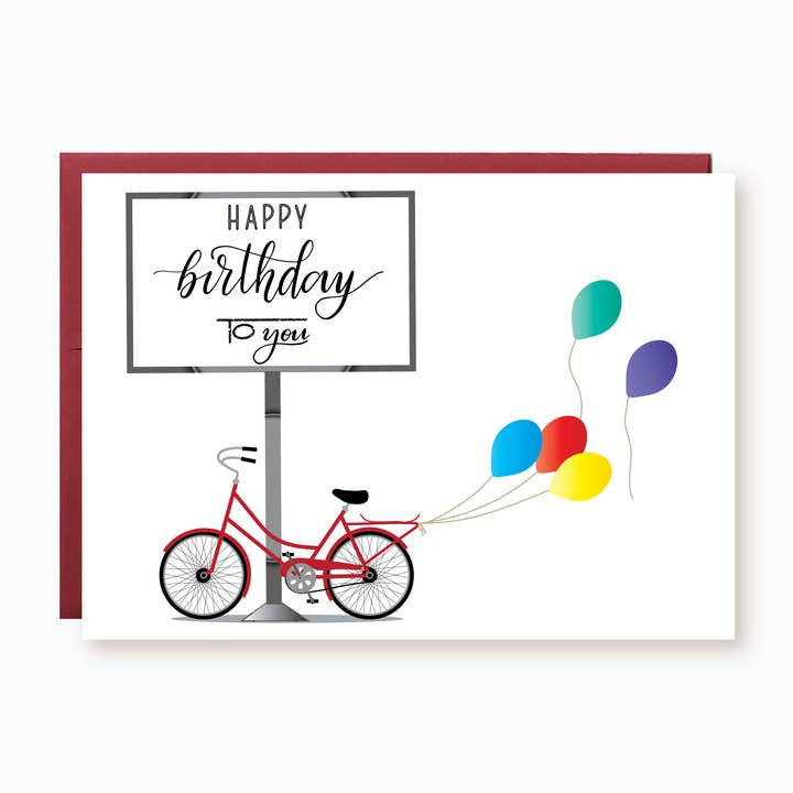 Bike with Balloons Birthday Card | Birthday Wishes Billboard for wholesale by Hemana Paperie