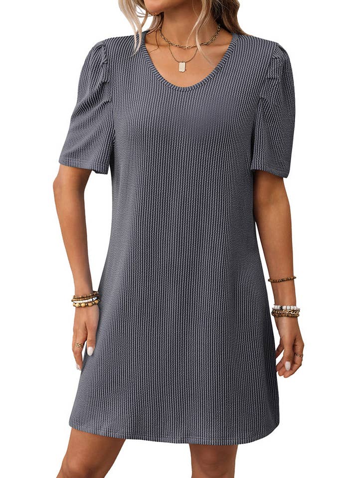 Lovesoft - Wholesale Dress - Women's - 2025 Summer Clashing Color Twisted Stripes Bubble Sleeve Midi Dresses