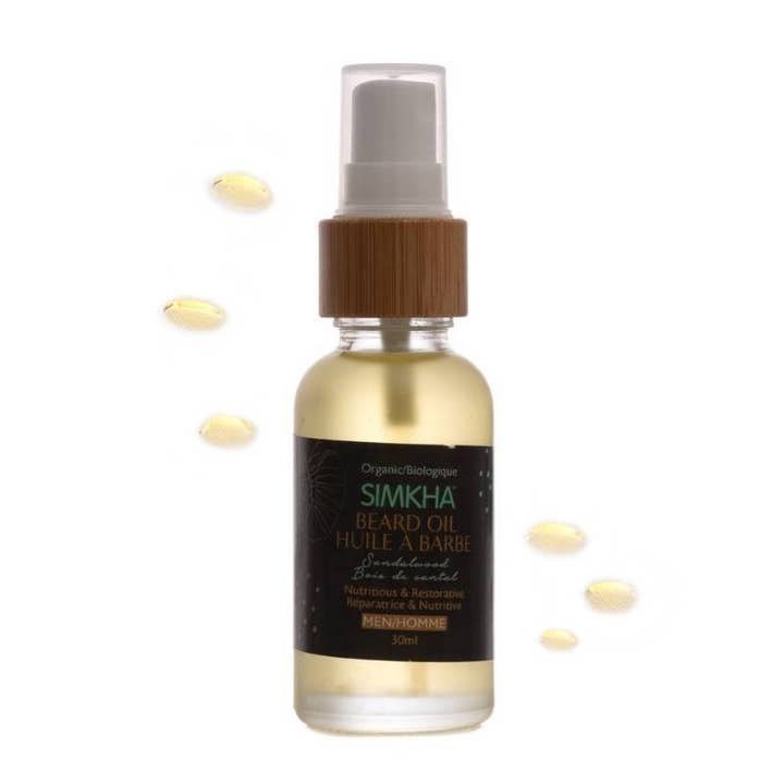 Huile à barbe nourrissante et réparatrice pour la vente par SIMKHA Biocosmetiques Inc