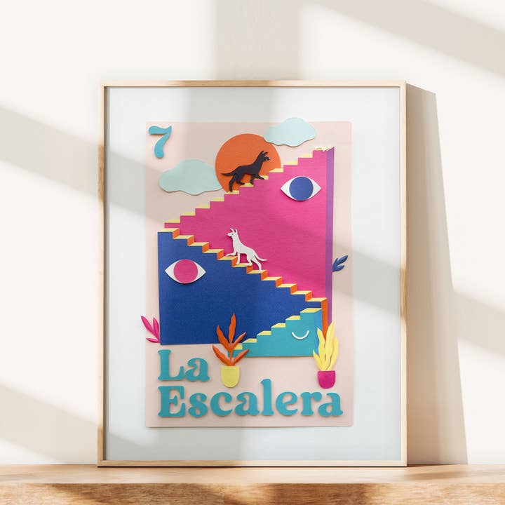 La Escalera, Loteria-Inspired Photo Print of Paper Art for wholesale by ACira Studio LLC