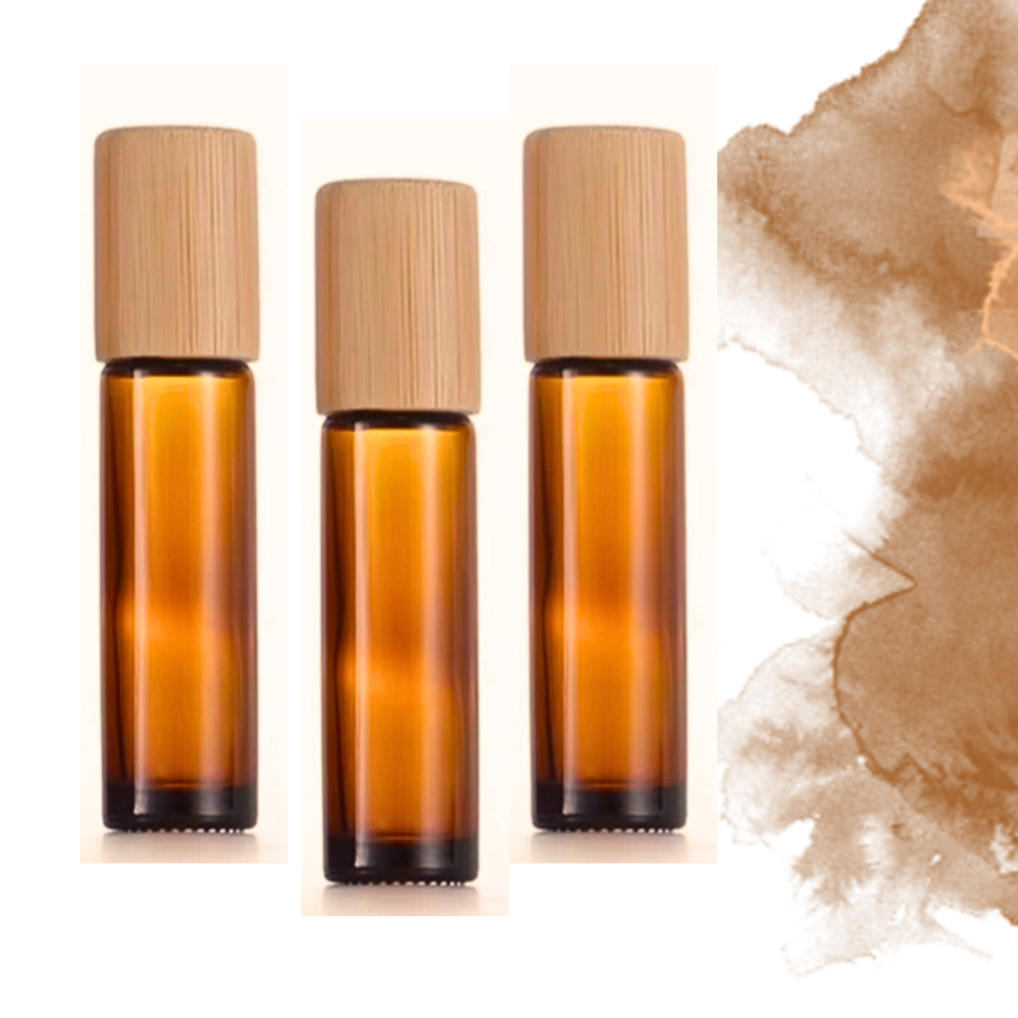 Essential Wellness - Body, Mind, Spirit - Wholesale Essential Oil Roll-On - AMBER Glass Roller Bottle 10/5ml with Bamboo Cap0