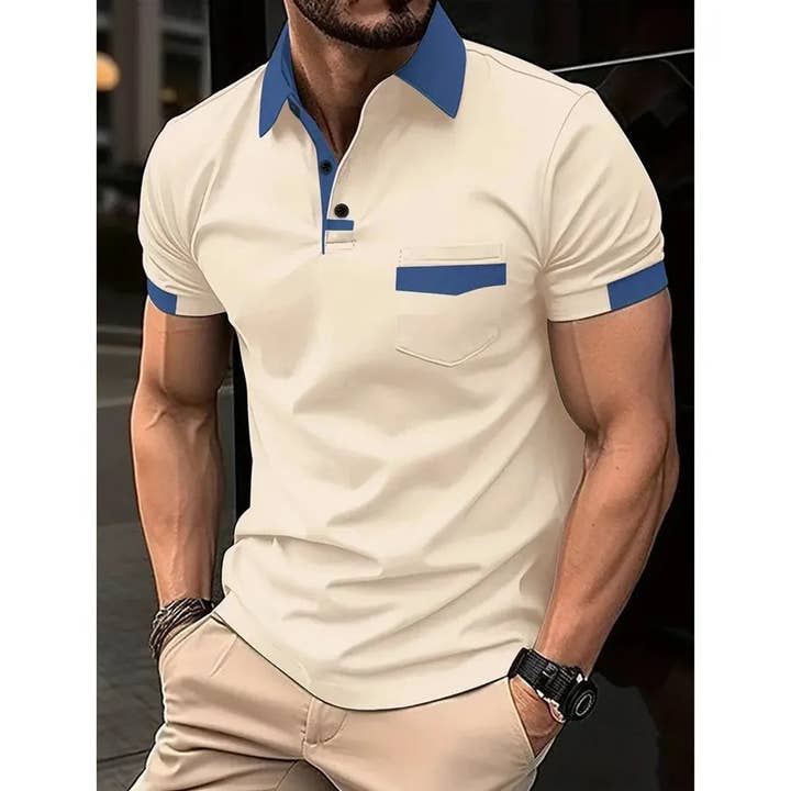 Men's Color Block Simple Style Turndown Short Sleeve Loose Men's T-shirt for wholesale by Aromatized Collection