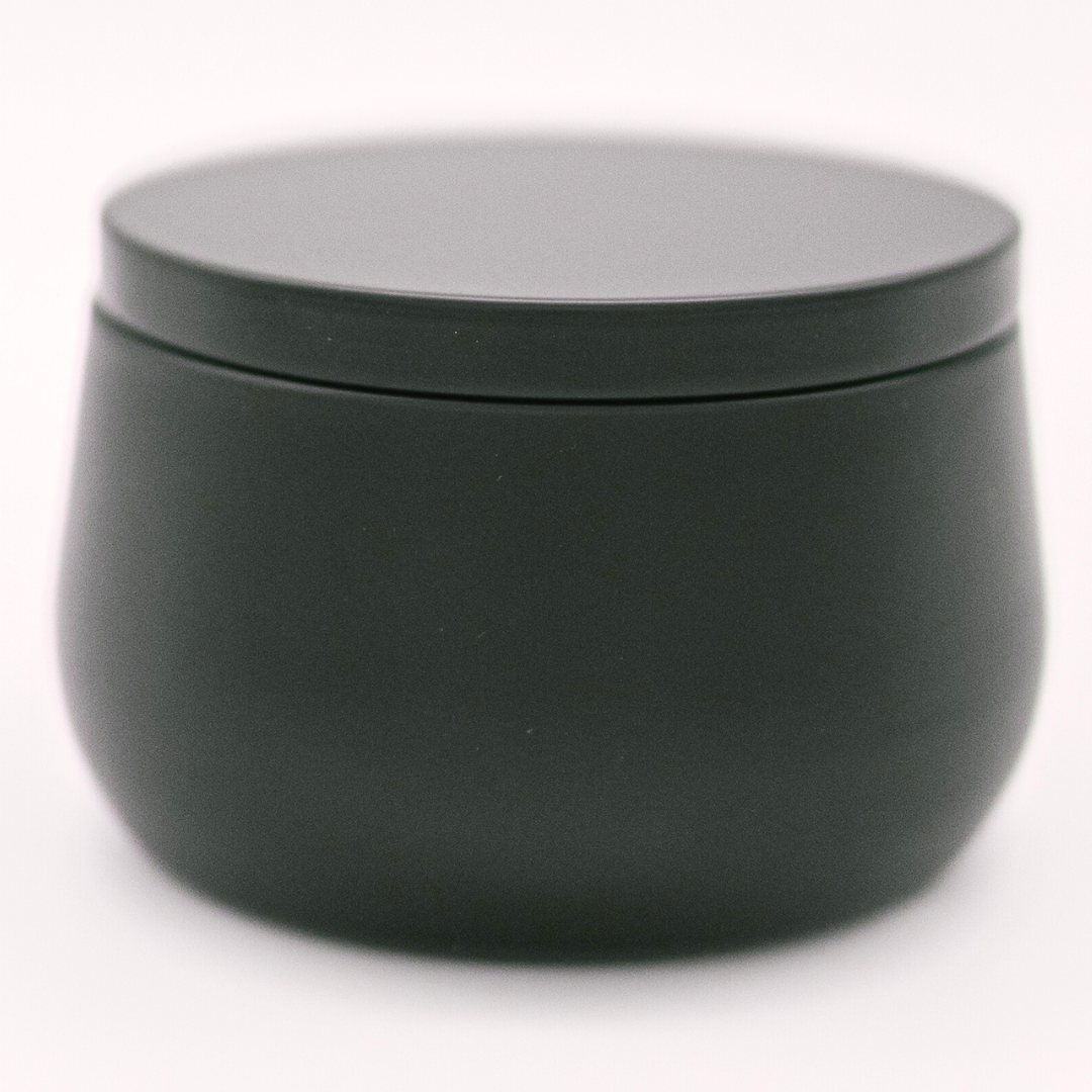 River Birch Candles - Wholesale Travel Candles - 8oz Unlabeled Luxury Black Curved Tin Soy Candle0