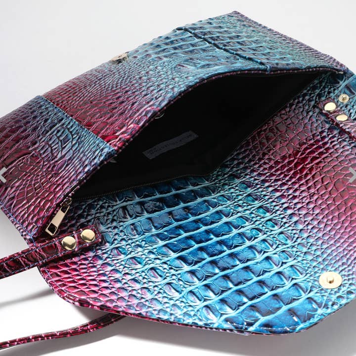 Italy's Kloset - Wholesale Clutch Bag - Women's - Blue Purple Crocodile Clutch/Shoulder Bag