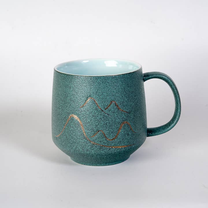 Urban Tokyo – wholesale Coffee mug – 12oz Tea Mugs with Lid and Infuser for Loose Leaf Tea Mountain Design Green (4/48)5