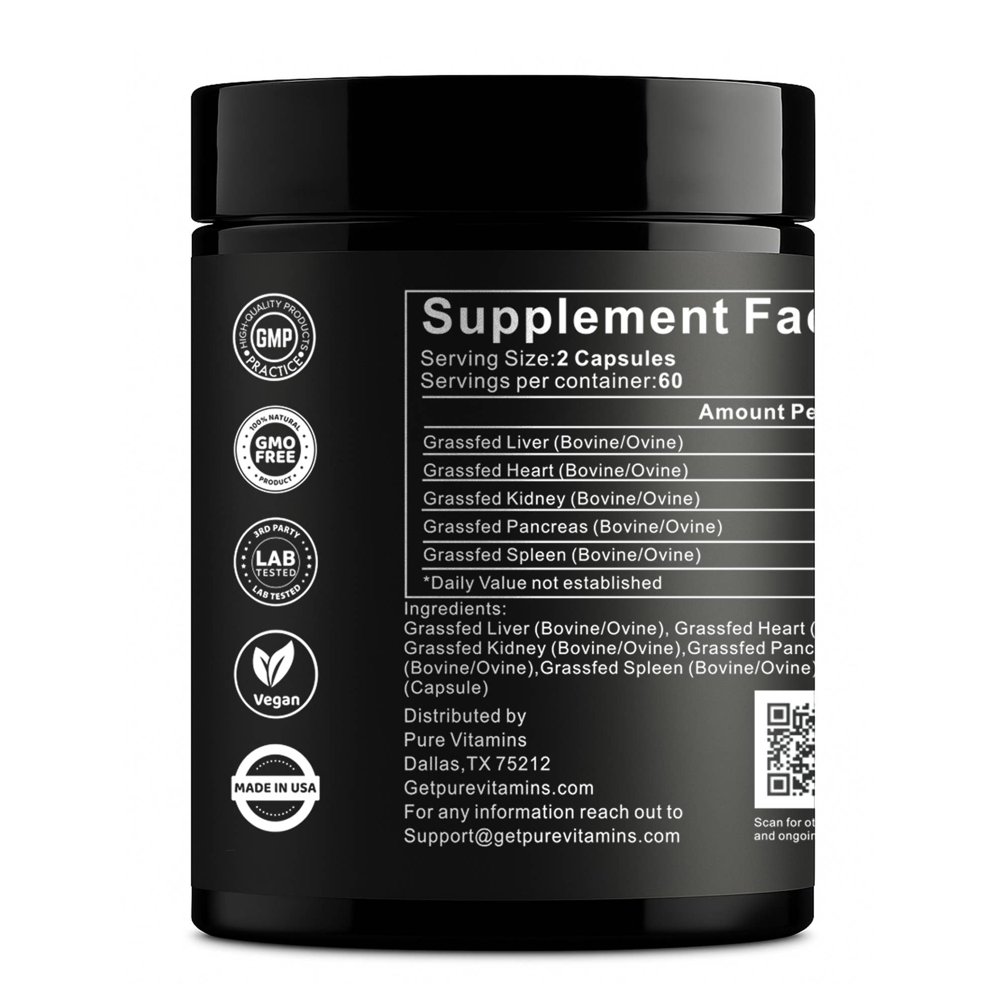 pure Vitamins - Wholesale Oral Supplement/Vitamin - Pure Vitamins Grass-Fed Beef Organ Supplement, 120 Count6