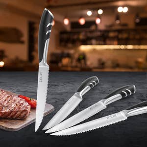  Rada Cutlery Serrated Steak Knife Set Stainless Steel Knives  Resin Steel, Set of 4, 7 3/4 Inches, Black Handle: Boxed Knife Sets: Home &  Kitchen