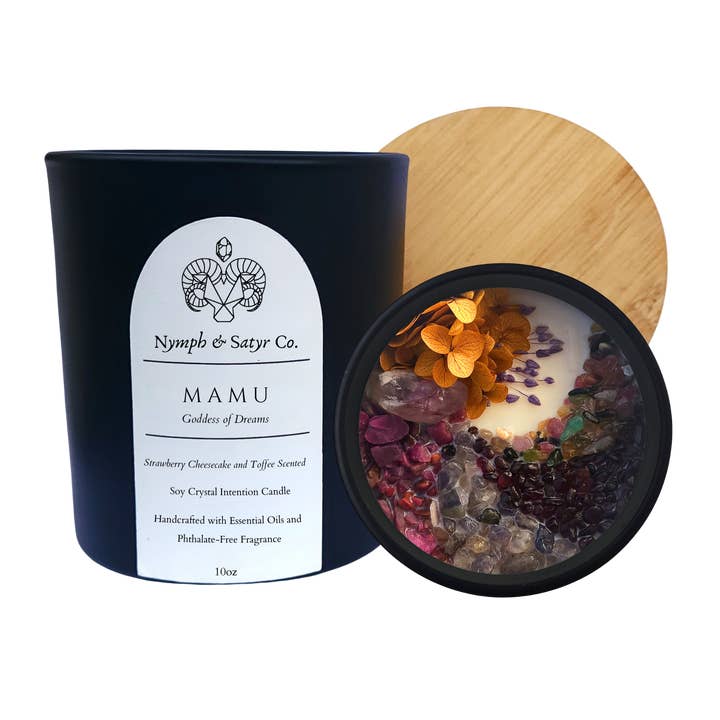 Nymph & Satyr Co. - Wholesale Jar/Filled Candle - Mamu • 10oz Soy Crystal Candle (Black Glass)