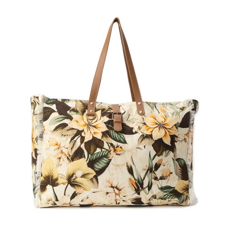 Lovely Florals Weekender Bag In Off White for wholesale by Myra Bag