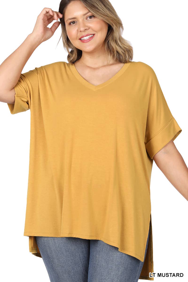 OLIVEMUSTARD  `.Plus size V Neck Top w/ side-slit for wholesale on Faire20