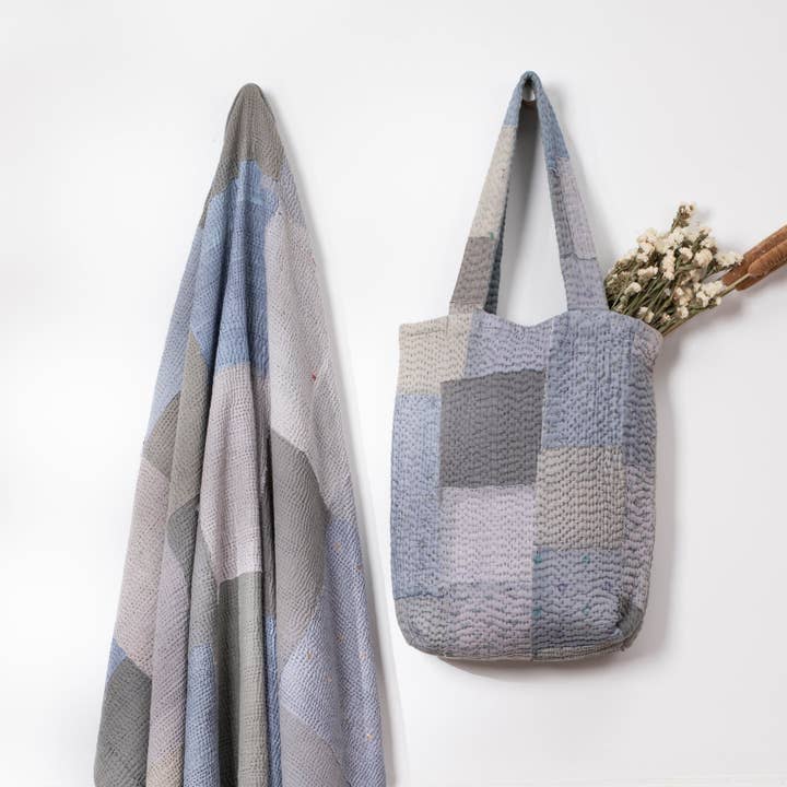 Mala tote Kantha vintage com patch fray mosaico – Hortênsia por atacado de Maison Mieko