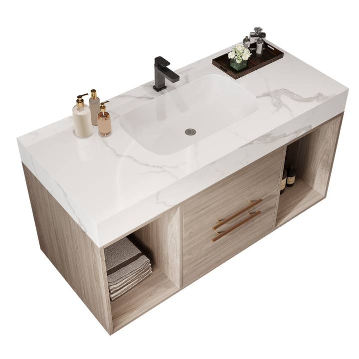 39F Inc. - Wholesale Cabinet - 39.4" Floating Bathroom Vanity w/Ceramic Sink 6