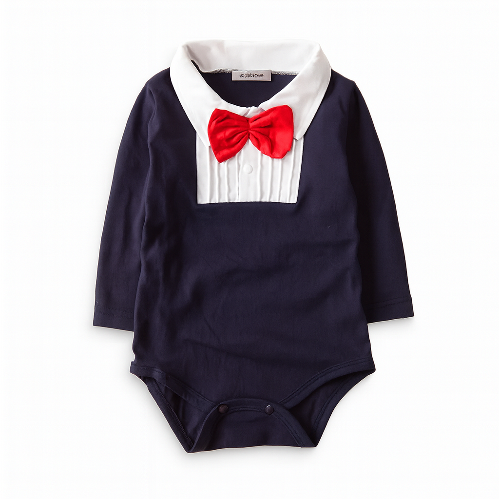 Fennco Styles - Wholesale Bodysuit (Non-Footed) - Baby - Navy Blue Tuxedo Cotton Baby Bodysuit0