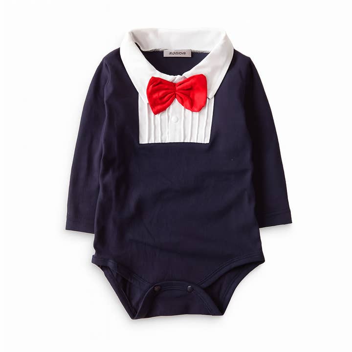 Fennco Styles - Wholesale Bodysuit (Non-Footed) - Baby - Navy Blue Tuxedo Cotton Baby Bodysuit