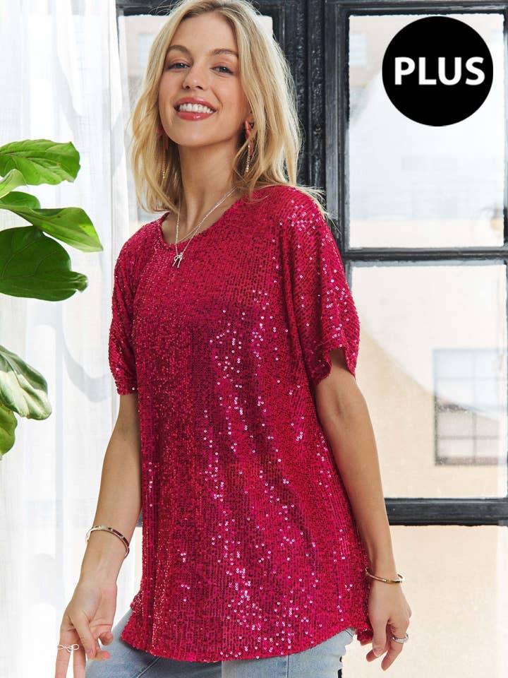 T0387X - PLUS SIZE SEE THROUGH SEQUINS BLOUSE for wholesale by ADORA LA