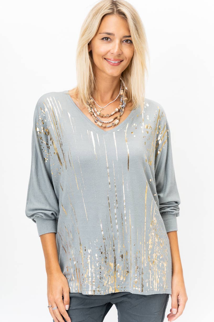Look Mode Usa - Wholesale Knit Sweater - Women's - Gold Splatter Print Sweater2