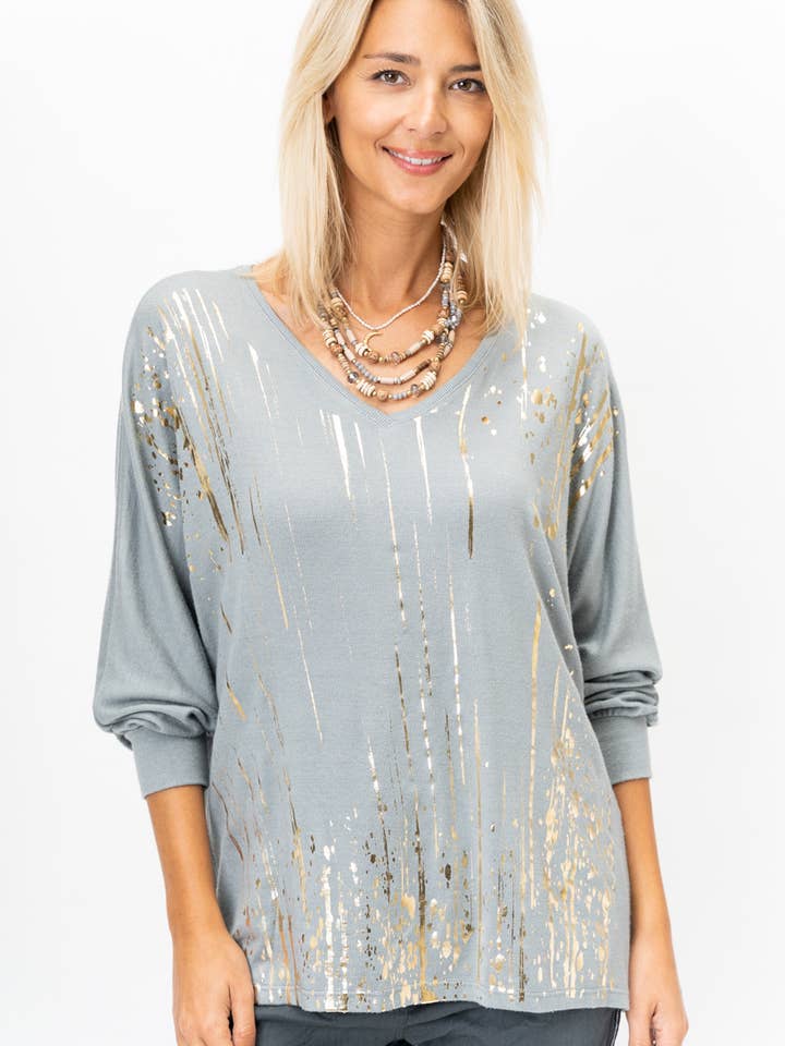 Look Mode Usa - Wholesale Knit Sweater - Women's - Gold Splatter Print Sweater2