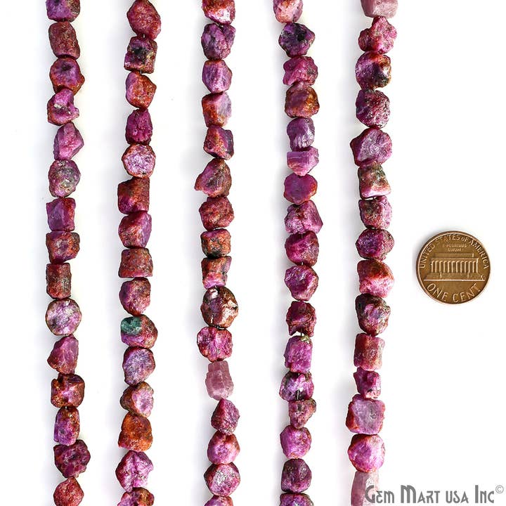 GemMartUSA - Wholesale Beads - Ruby Rough Free Form Beads, 9Inch Gemstone Strand, 7x5mm