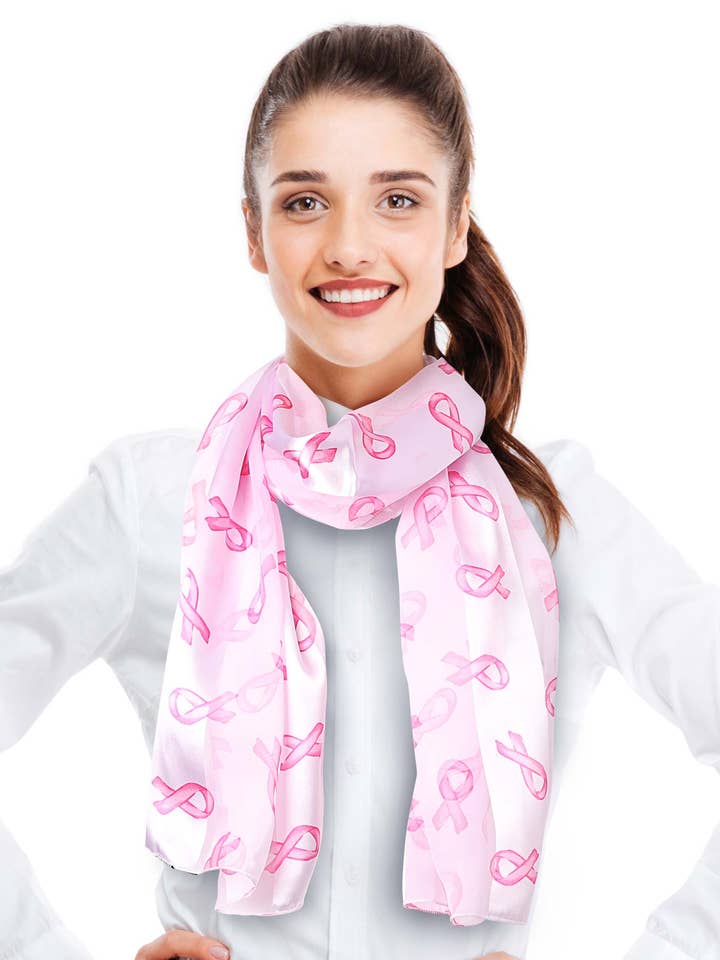 Breast Cancer Awareness Pink Ribbon Silk Feeling Scarf for wholesale by Cube Enterprise
