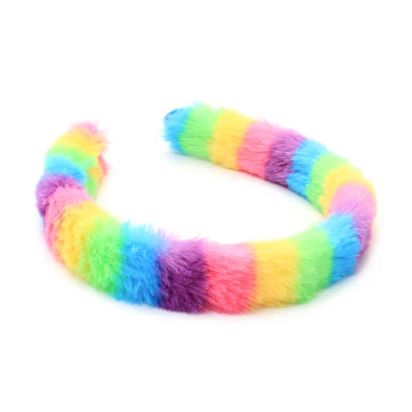 2cm wide rainbow faux fur aliceband for wholesale by Inca UK