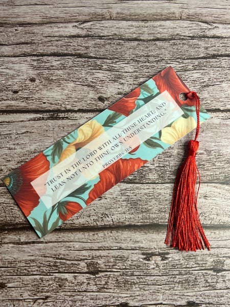Marque-page laminé avec verset biblique à motif floral rouge pour la vente par Prickly Petal Boutique