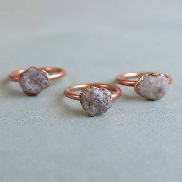 Copper & Raw Lepidolite Ring – Case of 2 (Assorted Sizes) for wholesale by Blackbird & Sage Jewelry
