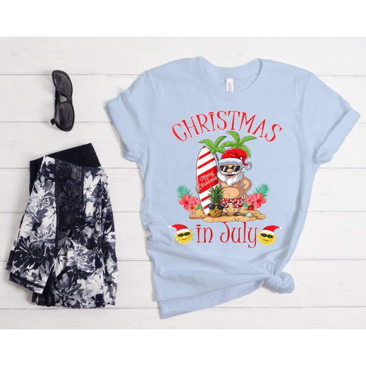 PrimestoreUS – wholesale Screen printed t-shirt – Women′s – Christmas in July Shirt, Santa Shirt, Vacation Shirt, Mid of Year Shirt, Summer Vacation Shirt, Summer Santa Shirt, Holiday Vacation Shirt1