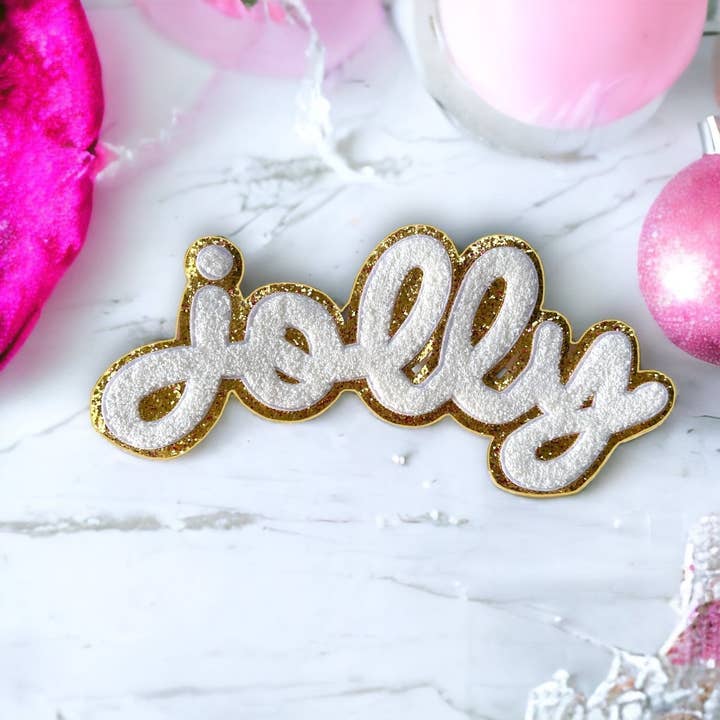 Social Grace & Company - Wholesale Patch - Jolly Light Pink Chenille Iron On Patch for Holiday Shirts