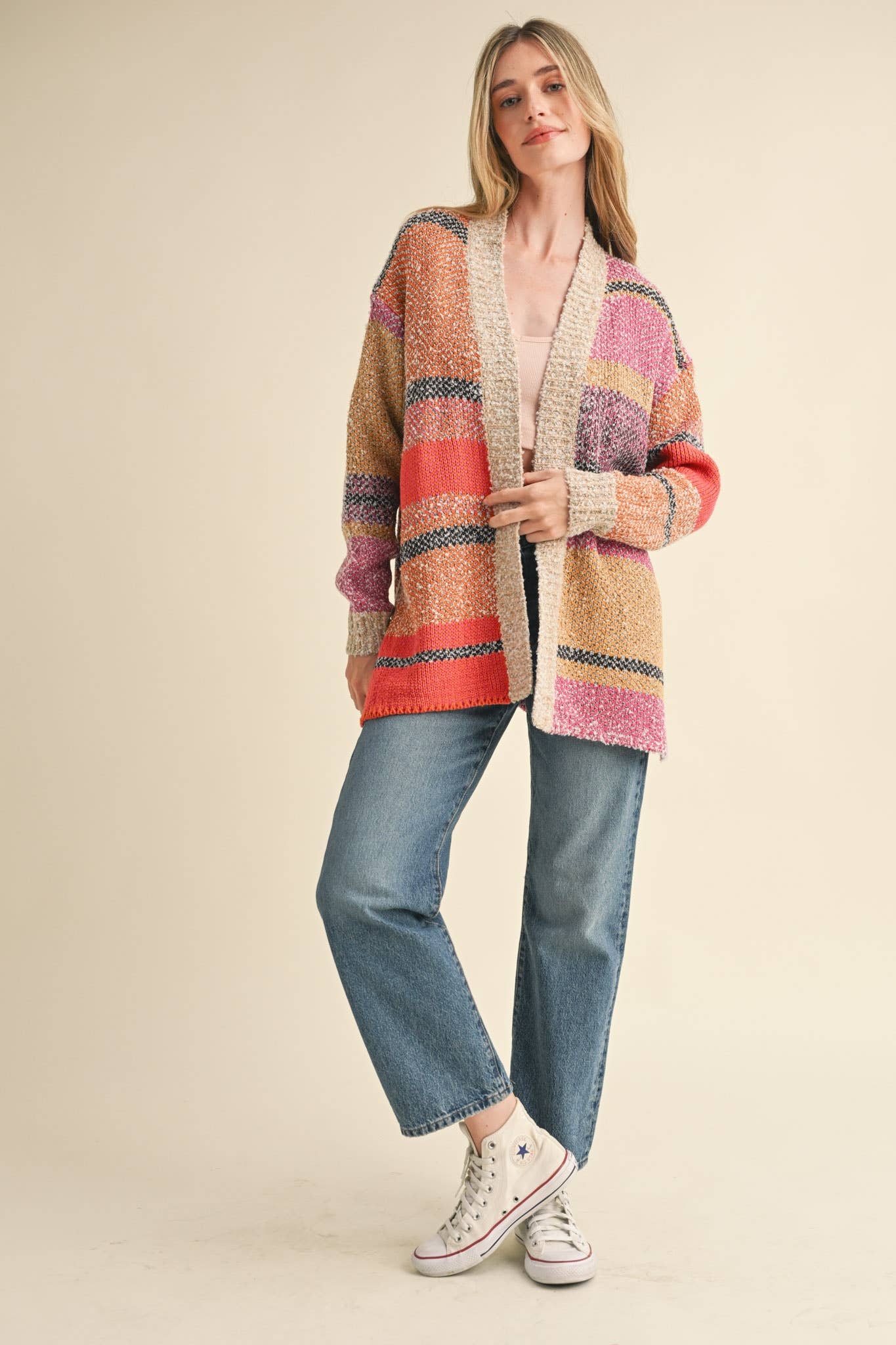 &MERCI - Wholesale Cardigan - Women's - OVERSIZED COLOR BLOCK CARDIGAN MSW1003826