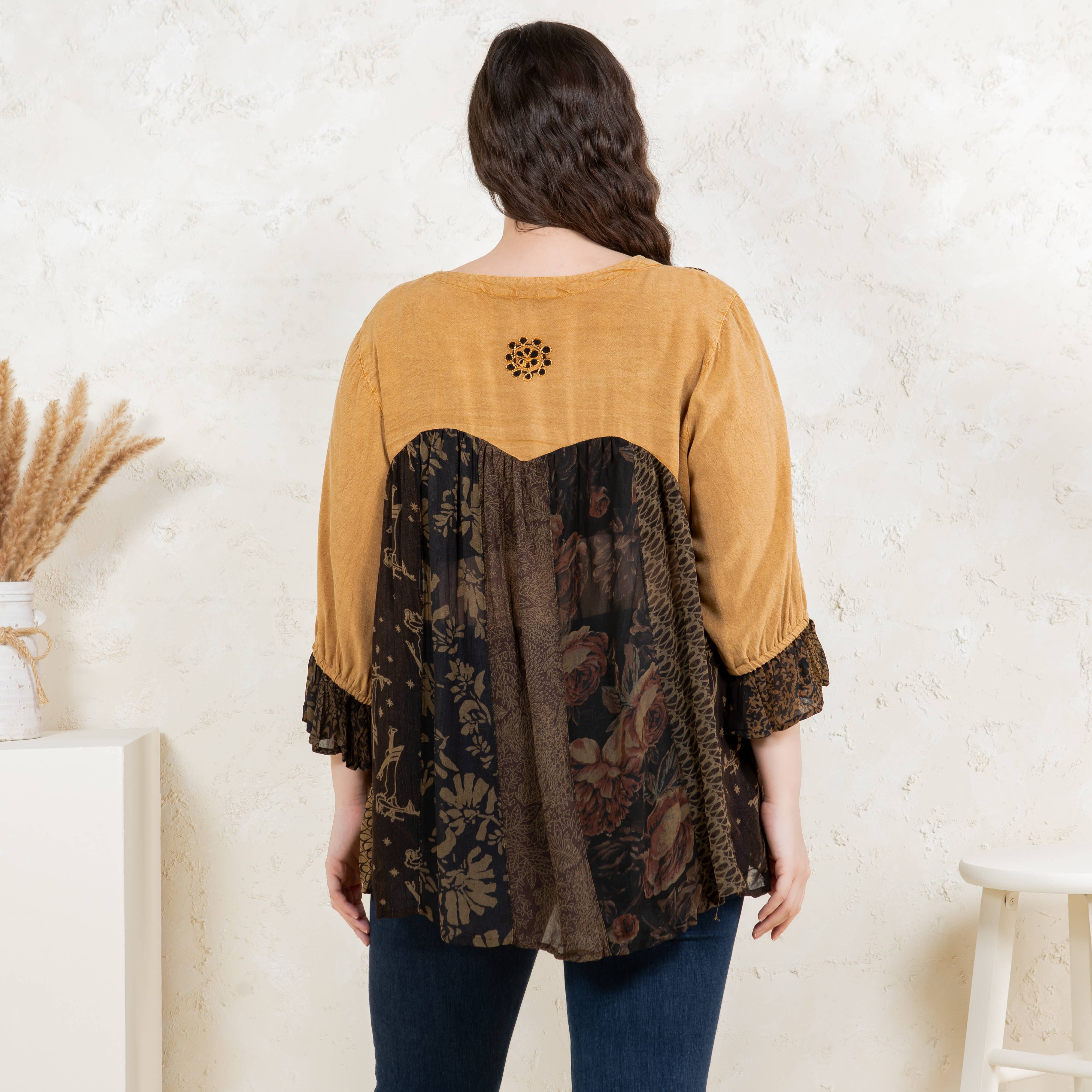 Young Threads - Wholesale Button Down Shirt - Women's - Boho Delight: Overdyed Rayon V-Neck Top18