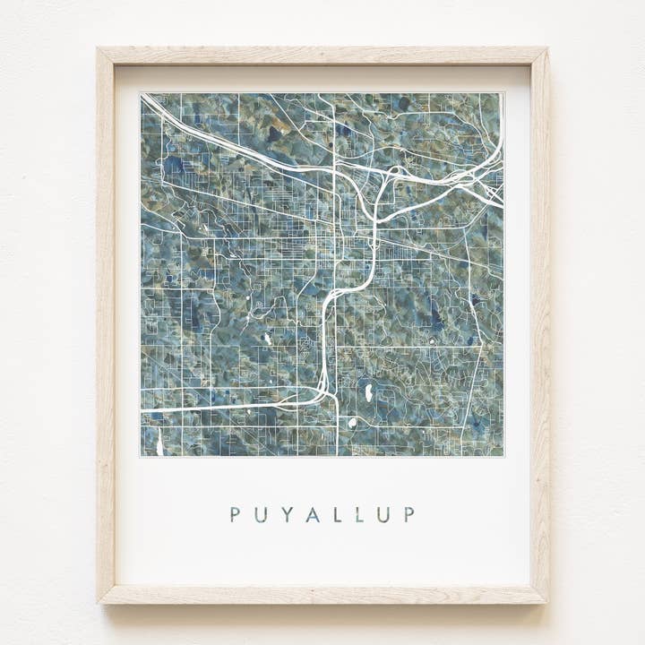 PUYALLUP Washington Painted Map ART PRINT for wholesale by Turn-of-the-Centuries