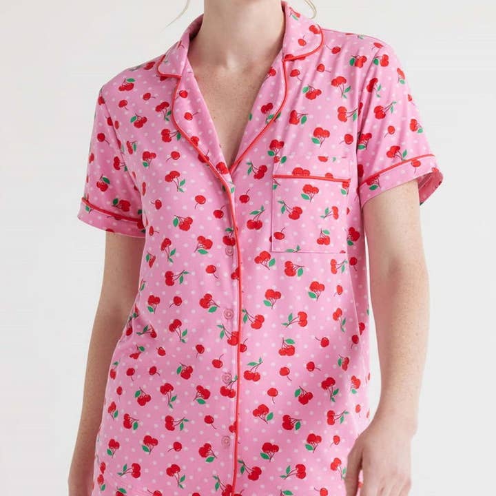 Cherry Print Short Sleeve Pajama Set and other Purchase Wholesale cherry pajamas. Free Returns & Net 60 Terms on Faire trending on Faire.