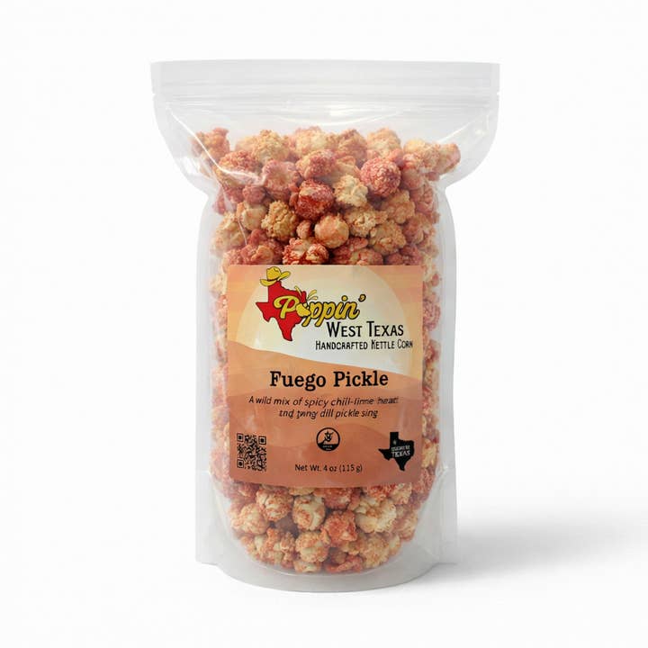 Fuego Pickle Popcorn - 9 cups for wholesale by Poppin' West Texas